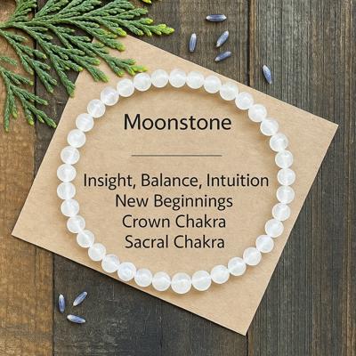 Natural Moonstone 4MM Round Bead Healing Reiki Gemstone Women Bracelet Gift