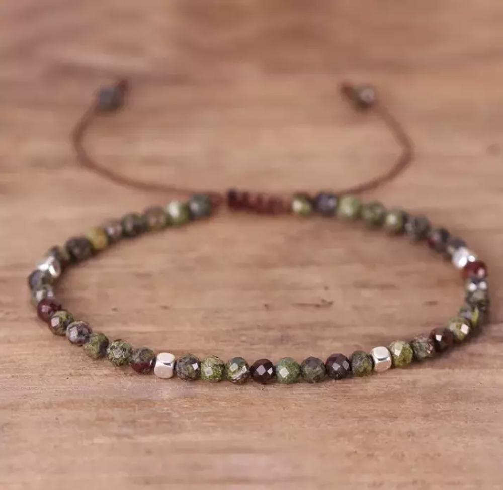 Natural Dragon Blood Jasper Stone Dainty Bracelet Green Gemstone Bracelet