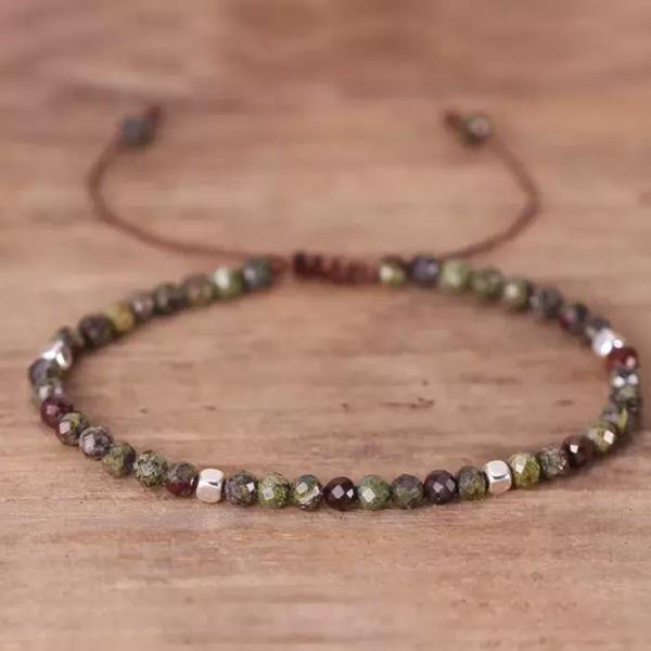 Natural Dragon Blood Jasper Stone Dainty Bracelet Green Gemstone Bracelet