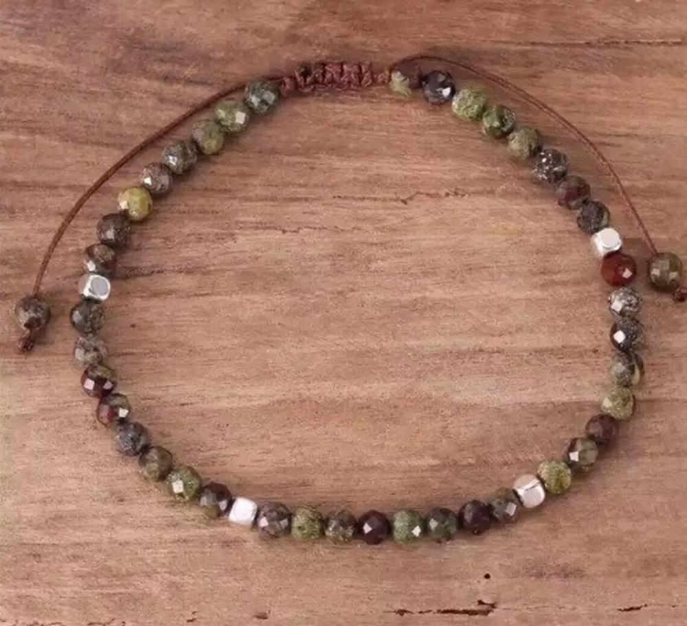 Natural Dragon Blood Jasper Stone Dainty Bracelet Green Gemstone Bracelet