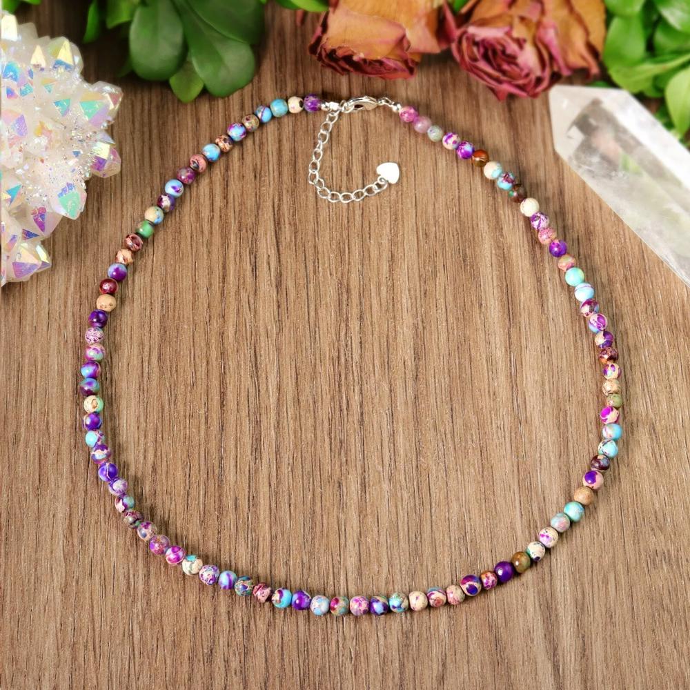 Galaxy Sea Sediment Jasper 4mm Beaded Choker Healing Dainty Women Necklace Gift