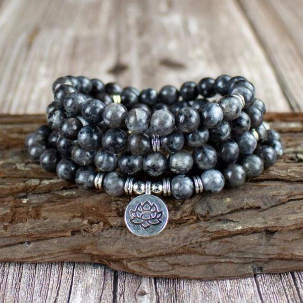 Black Labradorite Stone 108 Beads Mala Prayer Necklace Bracelet