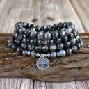  Black Labradorite Stone 108 Beads Mala Prayer Necklace Bracelet