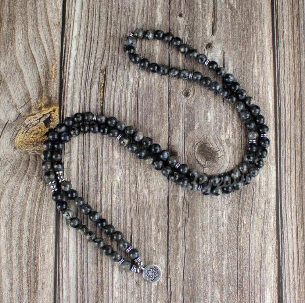 Black Labradorite Stone 108 Beads Mala Prayer Necklace Bracelet