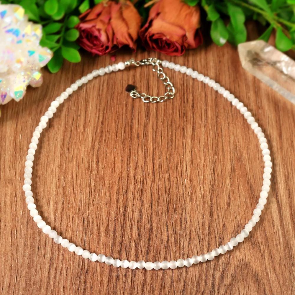 Selenite Choker Delicate Stone Beads Necklace Satin Spar Crystal Dainty Choker