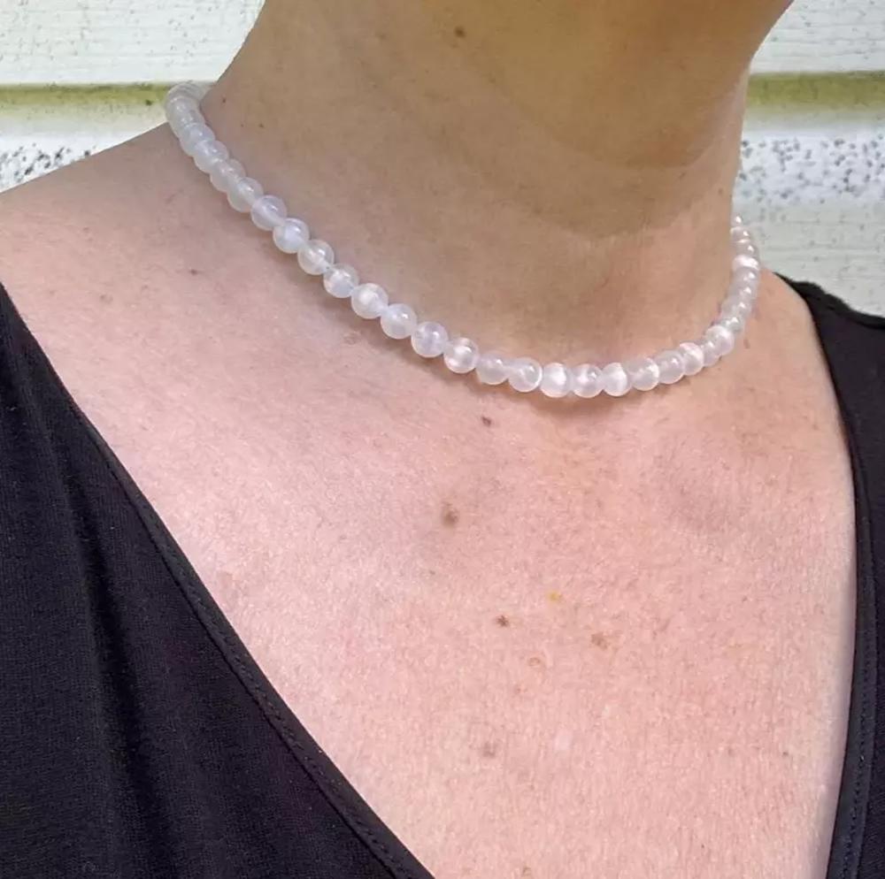 Selenite Choker Delicate Stone Beads Necklace Satin Spar Crystal Dainty Choker