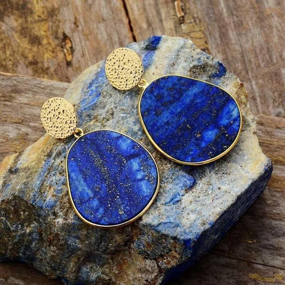 Natural Stone Lapis Lazuli Women Earrings Dark Blue Dangle Drop Earrings Jewelry