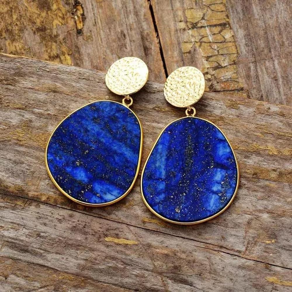 Natural Stone Lapis Lazuli Women Earrings Dark Blue Dangle Drop Earrings Jewelry