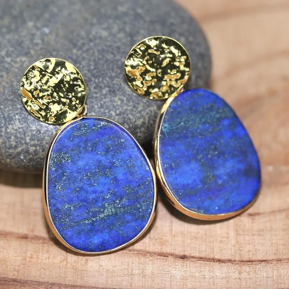 Natural Stone Lapis Lazuli Women Earrings Dark Blue Dangle Drop Earrings Jewelry