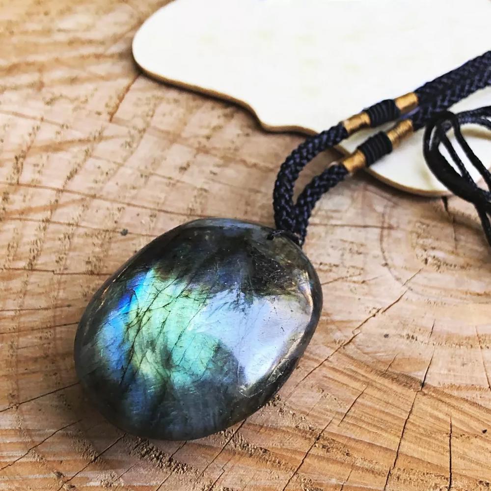 Natural Labradorite Stone Pendant Tumbled Gemstone Crystal Charm Necklace