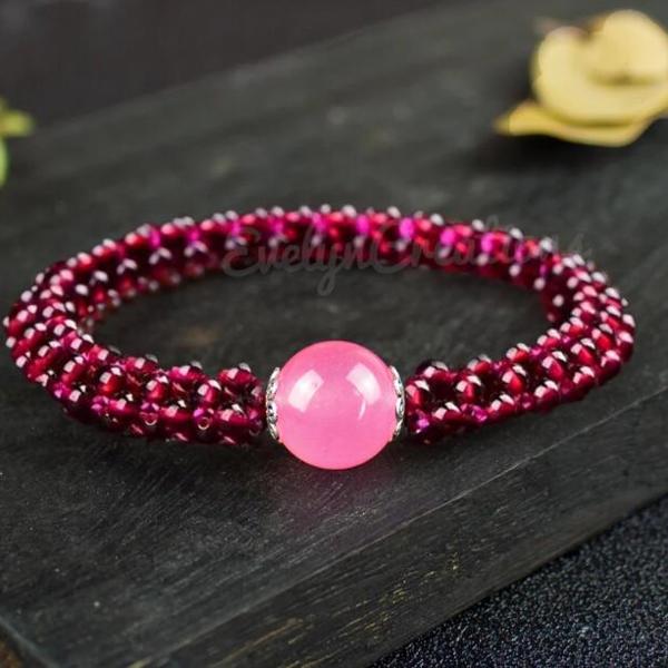 Natural Rose Quartz Healing Crystal Garnet Bracelet