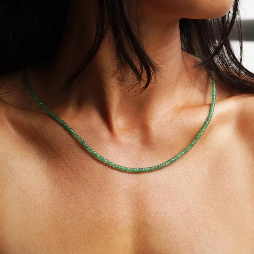 Natural Faceted Emerald Tiny Beads Choker Healing Crystal Minimalist Necklace