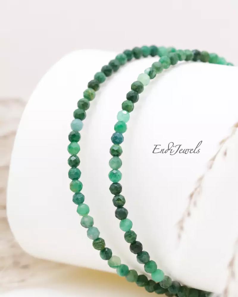 Natural Faceted Emerald Tiny Beads Choker Healing Crystal Minimalist Necklace