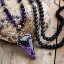  Amethyst Lava Mala Beads Healing Meditation Reiki Points Unisex Pendant Necklace