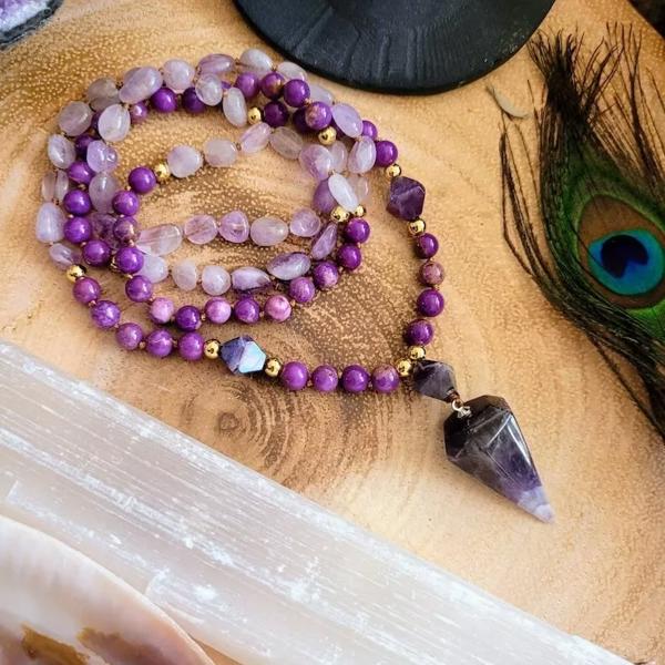 Amethyst Mala Bead Healing Meditation Protection Calming Pendant Necklace Gifts