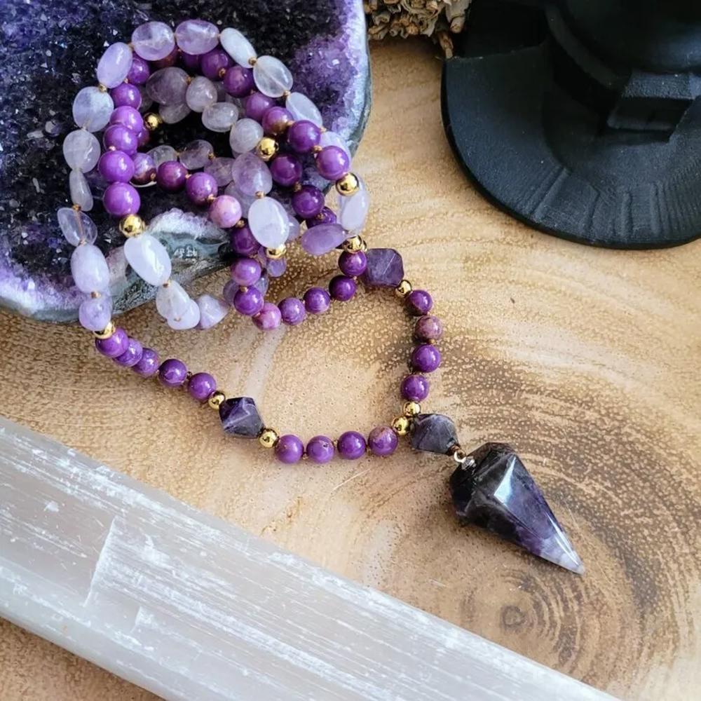 Amethyst Mala Bead Healing Meditation Protection Calming Pendant Necklace Gifts