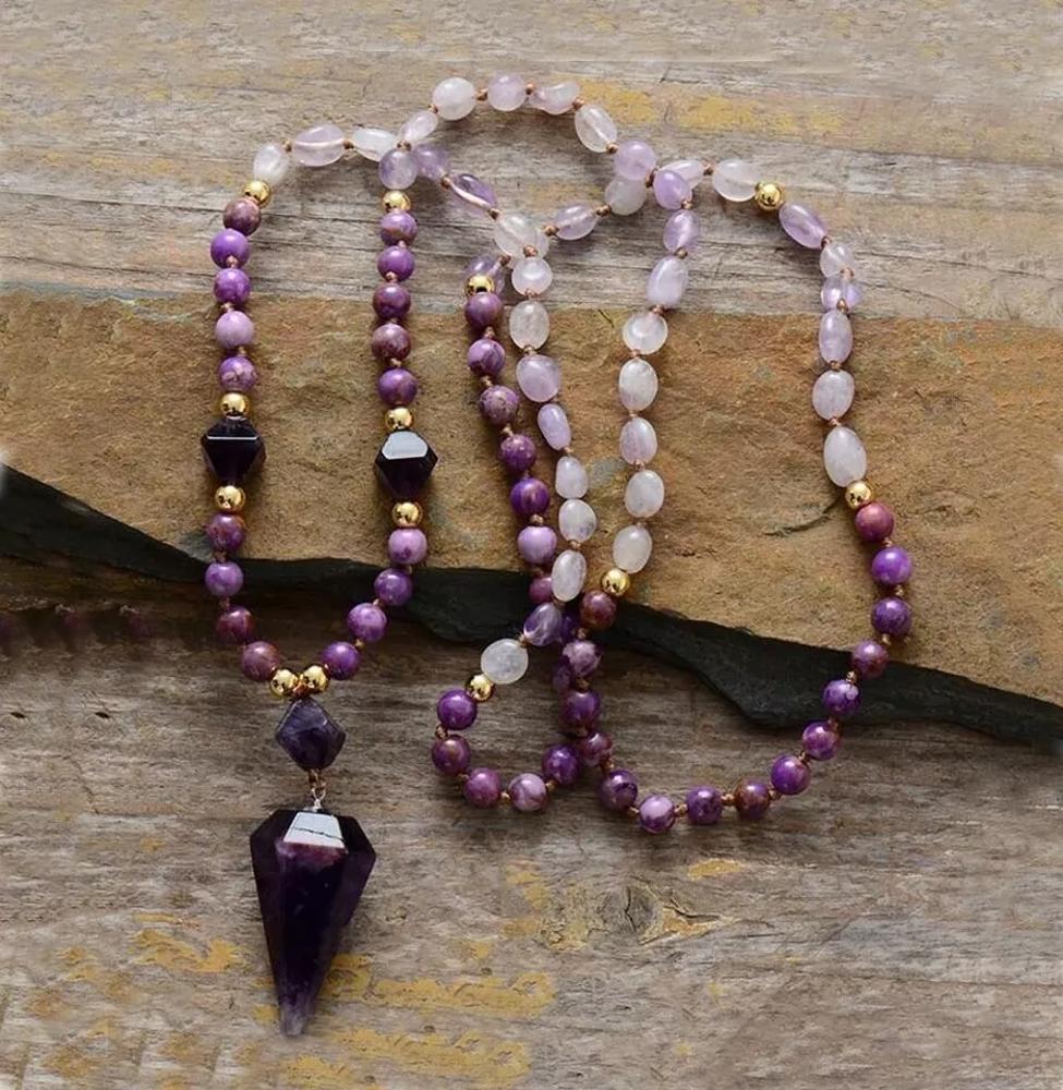 Amethyst Mala Bead Healing Meditation Protection Calming Pendant Necklace Gifts