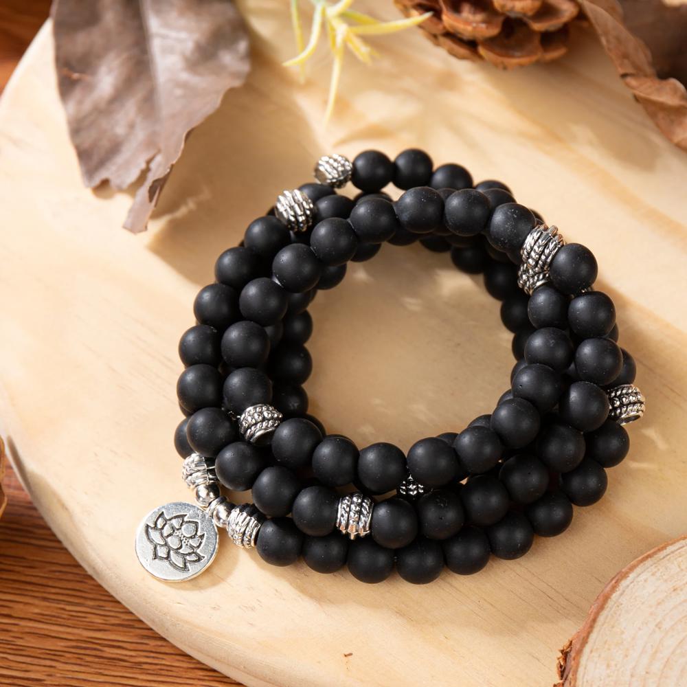 Black Onyx 108 Mala Beads Stone Healing Inspirational Balancing Calm Bracelet Necklace