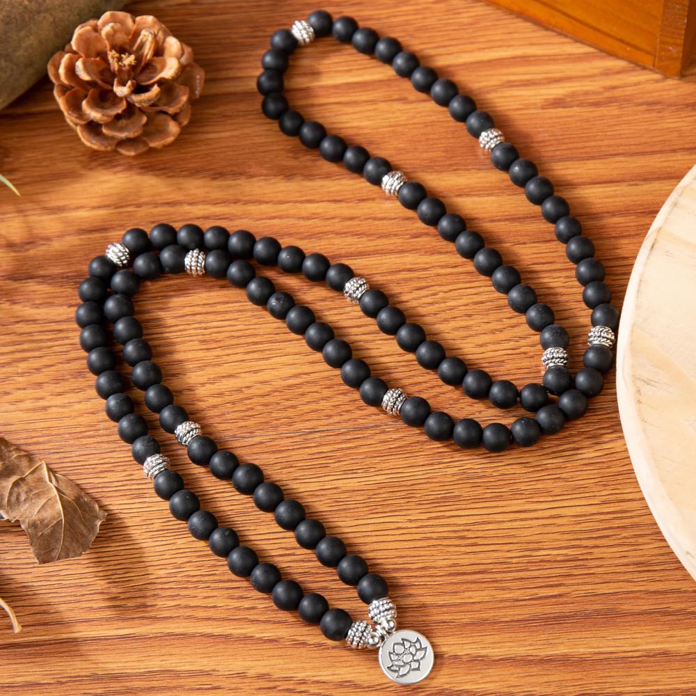 Black Onyx 108 Mala Beads Stone Healing Inspirational Balancing Calm Bracelet Necklace