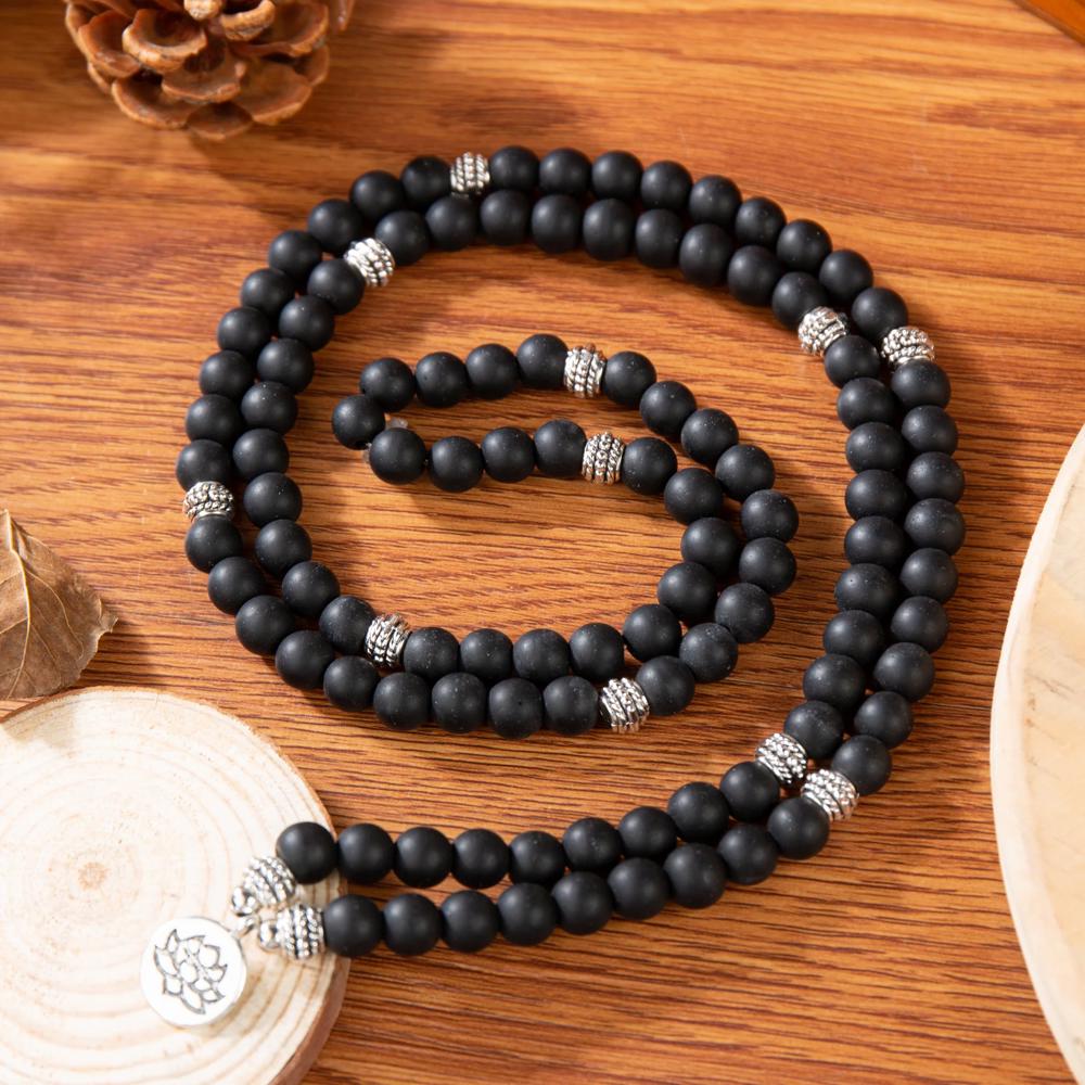 Black Onyx 108 Mala Beads Stone Healing Inspirational Balancing Calm Bracelet Necklace