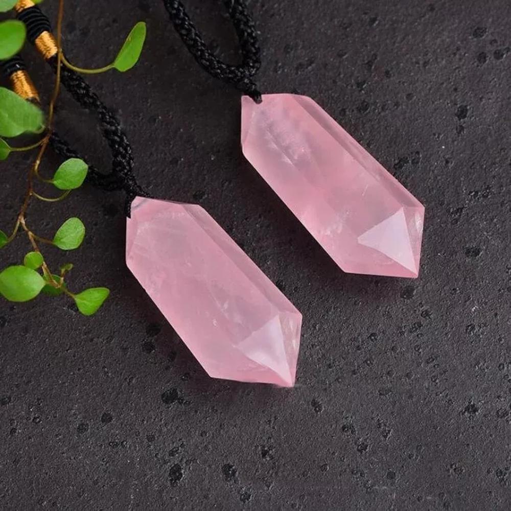 Rose Quartz Crystal Hexagonal Point Pendant Healing Reiki Balance Necklace Gifts (1 piece)