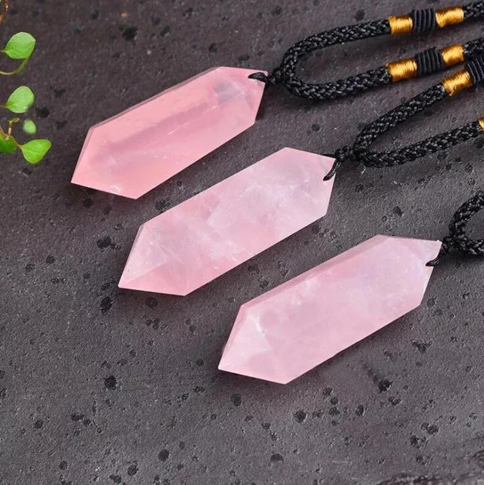 Rose Quartz Crystal Hexagonal Point Pendant Healing Reiki Balance Necklace Gifts (1 piece)