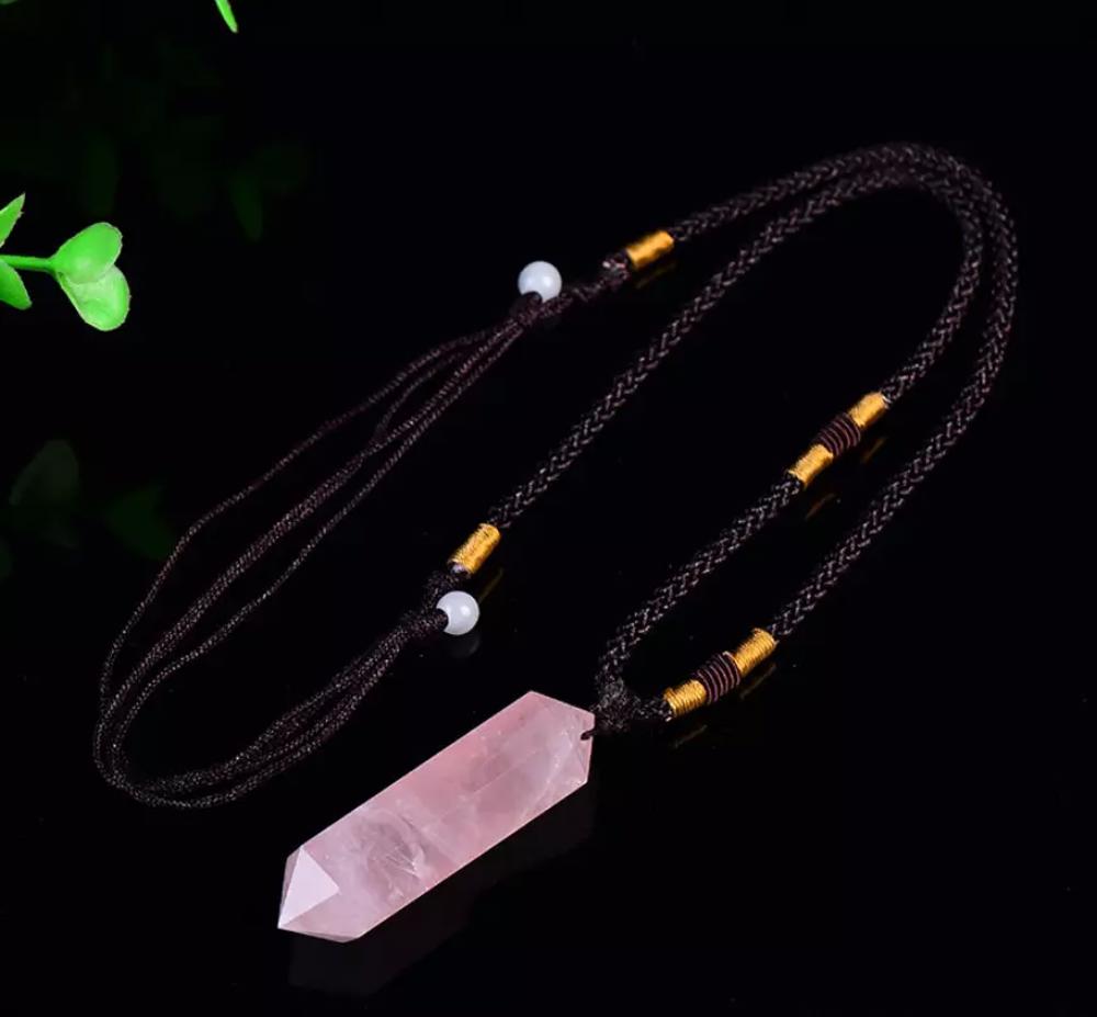 Rose Quartz Crystal Hexagonal Point Pendant Healing Reiki Balance Necklace Gifts (1 piece)