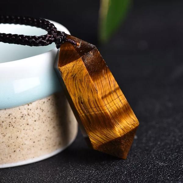 Natural Tiger Eye Hexagonal Point Pendant Healing Relief Amulet Unisex Necklace