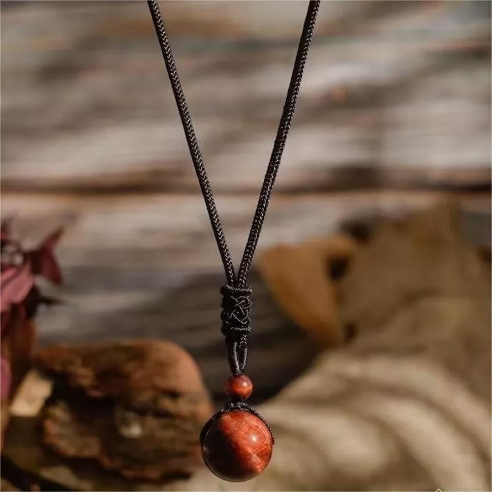 Red Tiger's Eye 16mm Round Bead Pendant Healing Reiki Amulet Women Men Necklace