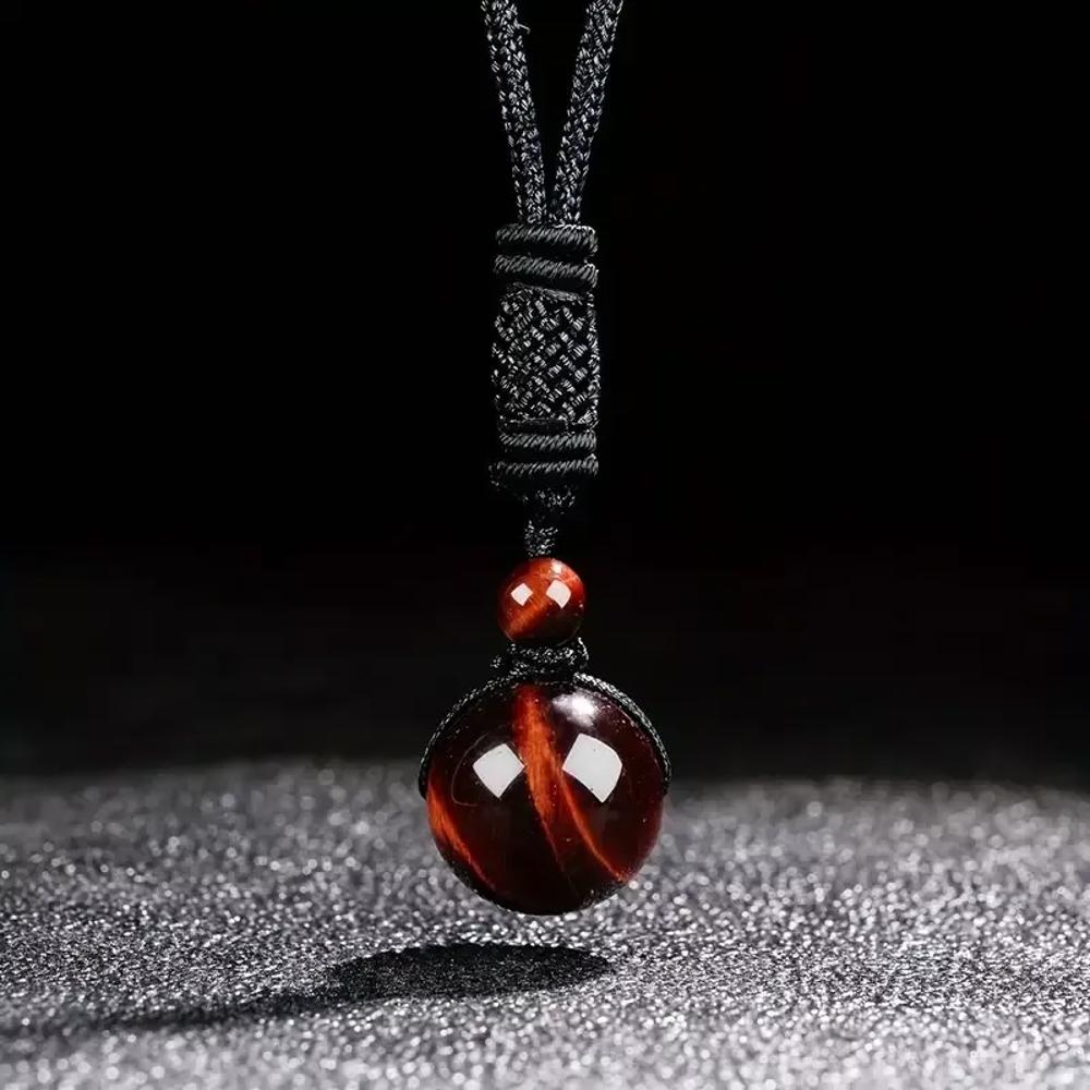 Red Tiger's Eye 16mm Round Bead Pendant Healing Reiki Amulet Women Men Necklace