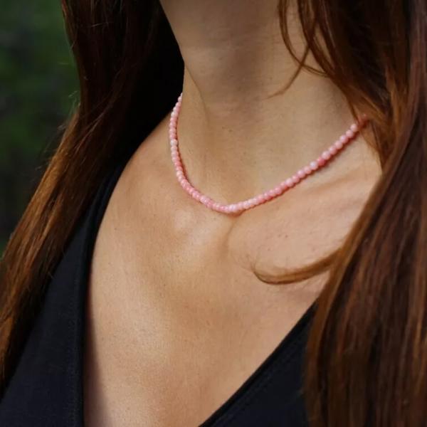 Coral Choker Delicate Pink Stone Beads Necklace Coral Crystal Dainty Choker