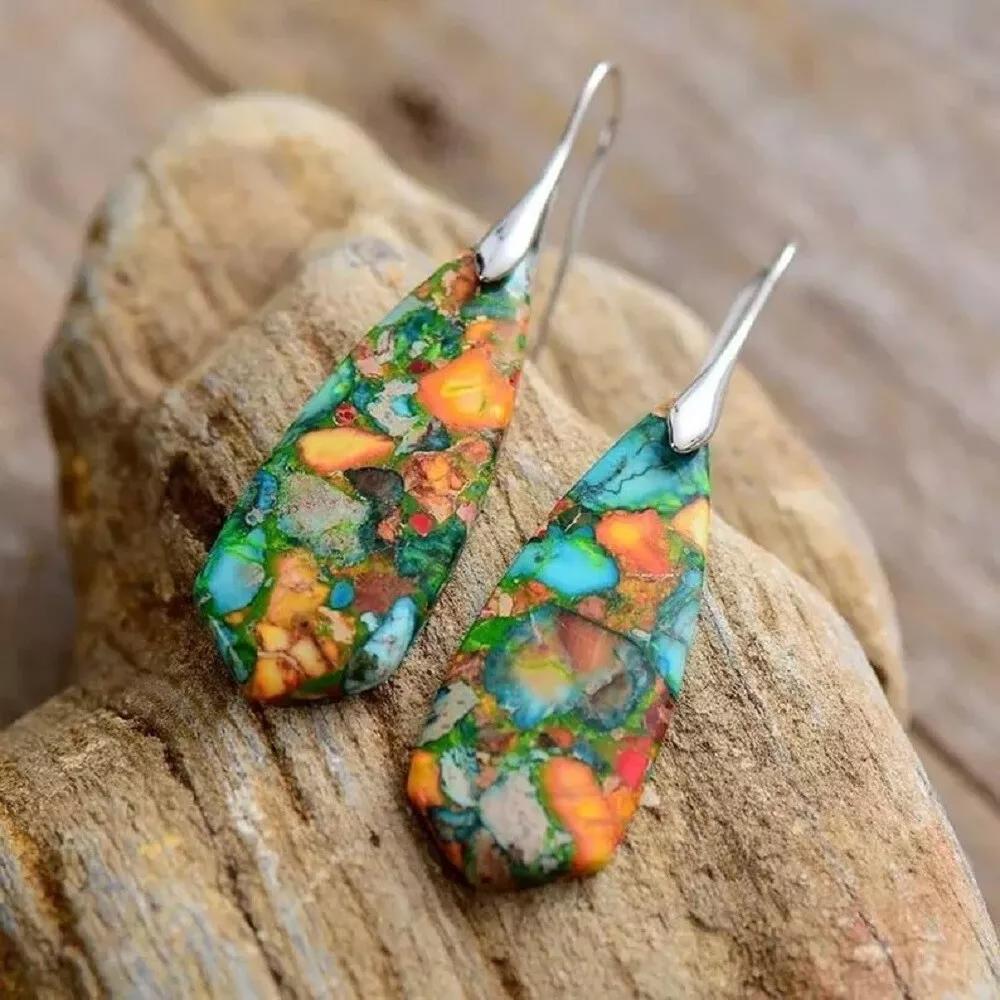 Natural Sea Sediment Imperial Jasper Earrings Drop Dangle Earrings for Healing