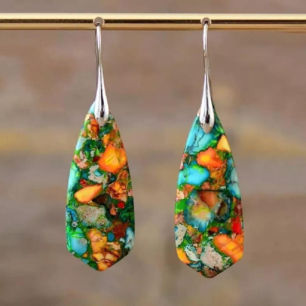 Natural Sea Sediment Imperial Jasper Earrings Drop Dangle Earrings for Healing