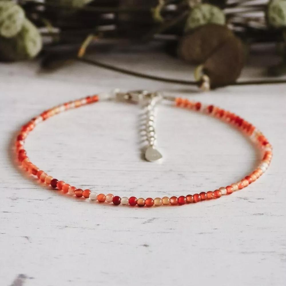 Natural Carnelian Dainty Anklet 2mm Red Crystal Beaded Anklet Minimalist Gift