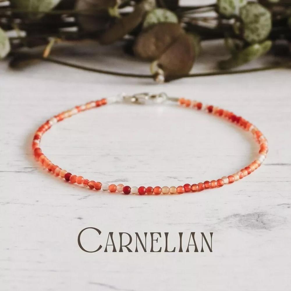 Natural Carnelian Dainty Anklet 2mm Red Crystal Beaded Anklet Minimalist Gift