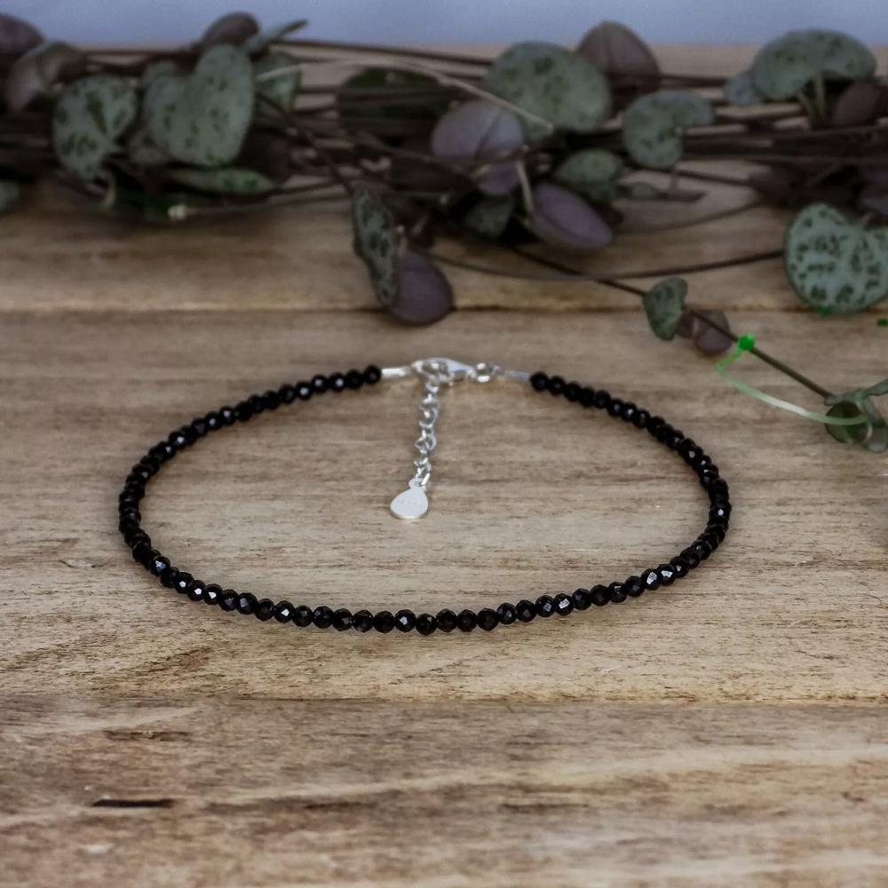 Black Tourmaline Beaded Anklet Black Stone Beads Dainty Anklet Crystal Anklet