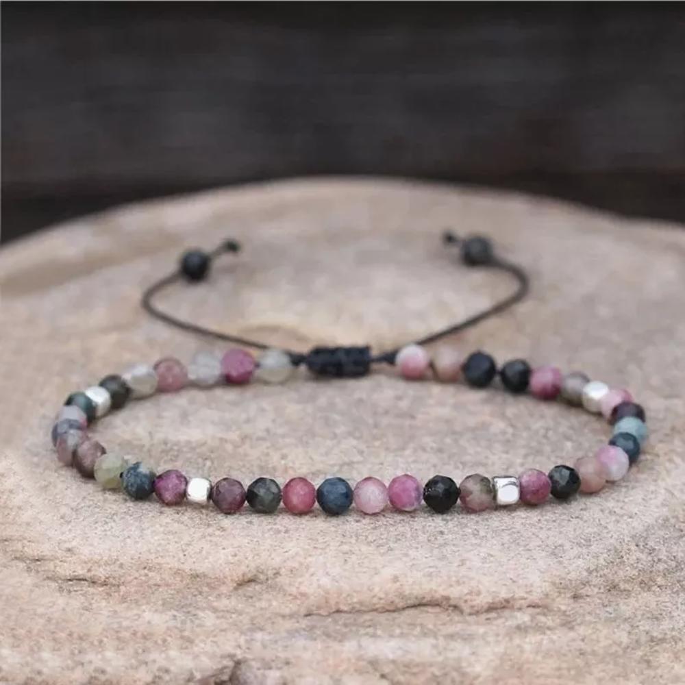 Natural Rainbow Tourmaline Tibetan Beads Energy Crystal Dainty Handmade Bracelet