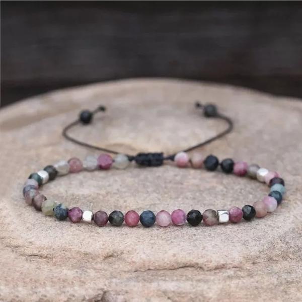 Natural Rainbow Tourmaline Tibetan Beads Energy Crystal Dainty Handmade Bracelet