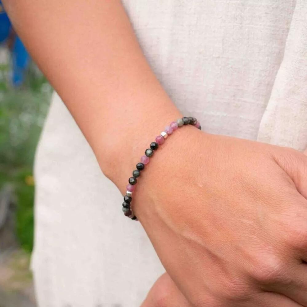 Natural Rainbow Tourmaline Tibetan Beads Energy Crystal Dainty Handmade Bracelet