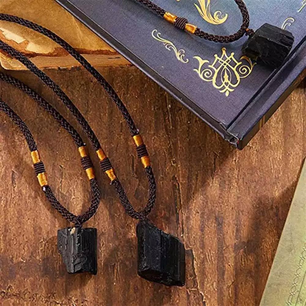 Bohemian 1pc Black Tourmaline Stone Necklace Pendant Gem Jewelry Men Women Gift