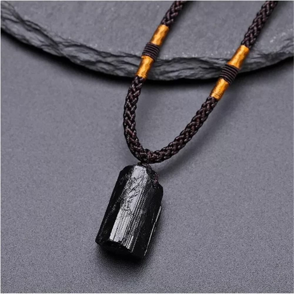 Bohemian 1pc Black Tourmaline Stone Necklace Pendant Gem Jewelry Men Women Gift