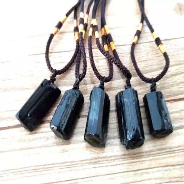 Bohemian 1pc Black Tourmaline Stone Necklace Pendant Gem Jewelry Men Women Gift