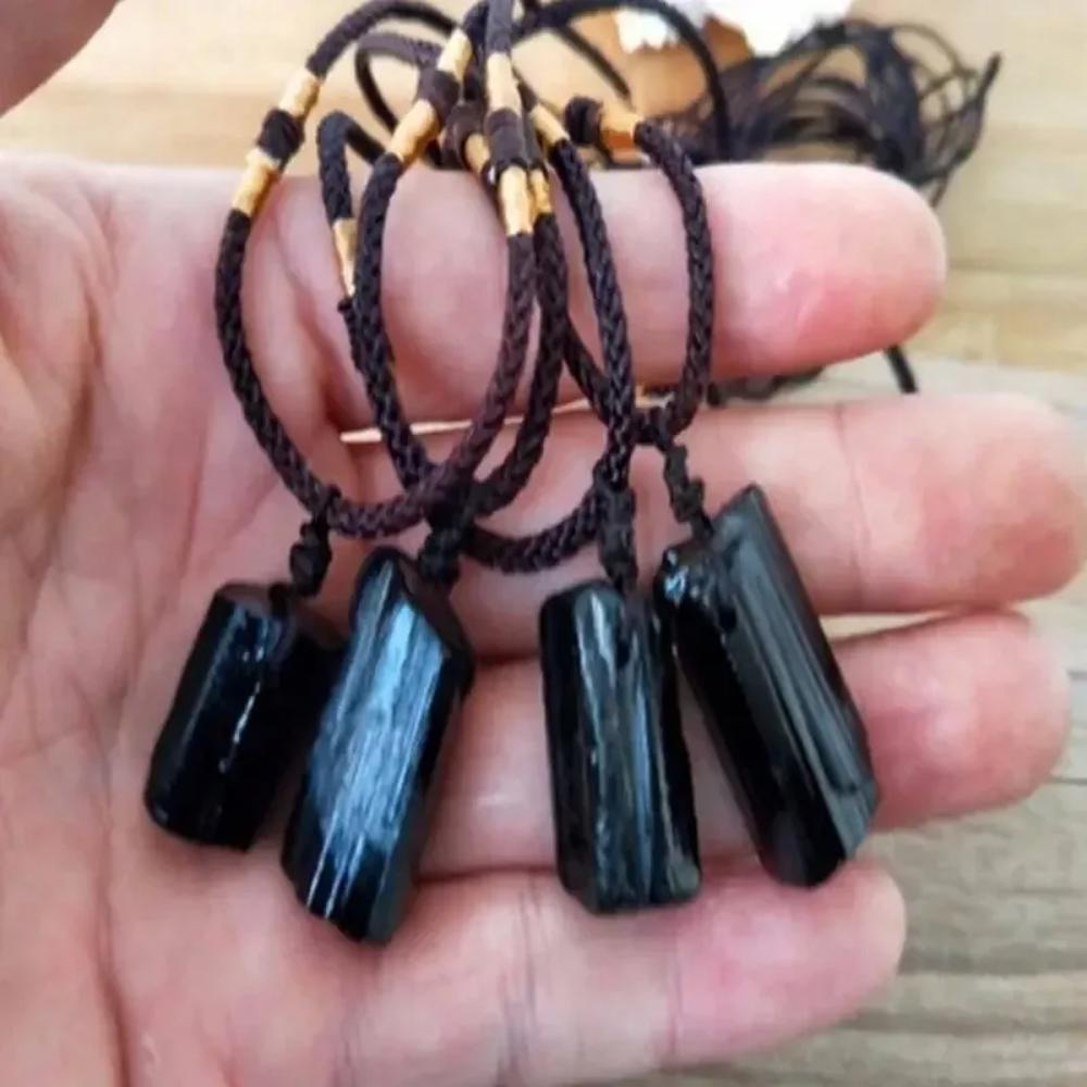 Bohemian 1pc Black Tourmaline Stone Necklace Pendant Gem Jewelry Men Women Gift