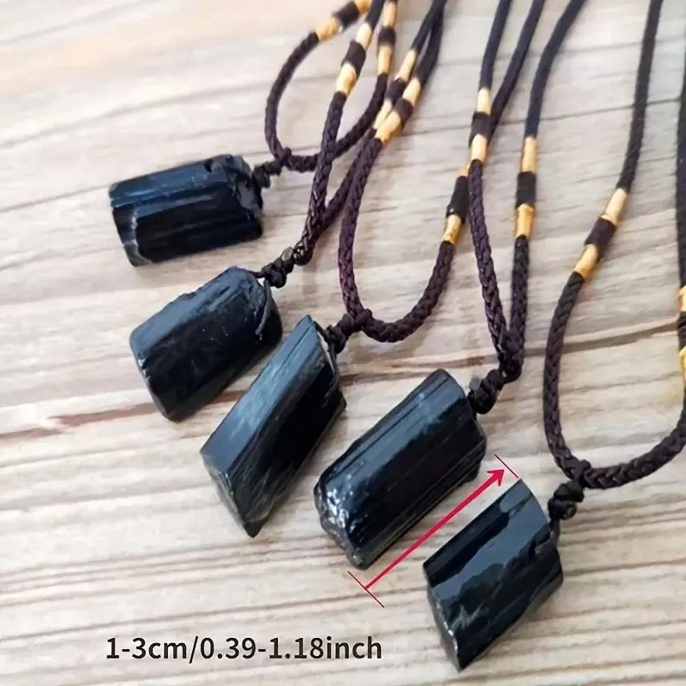 Bohemian 1pc Black Tourmaline Stone Necklace Pendant Gem Jewelry Men Women Gift