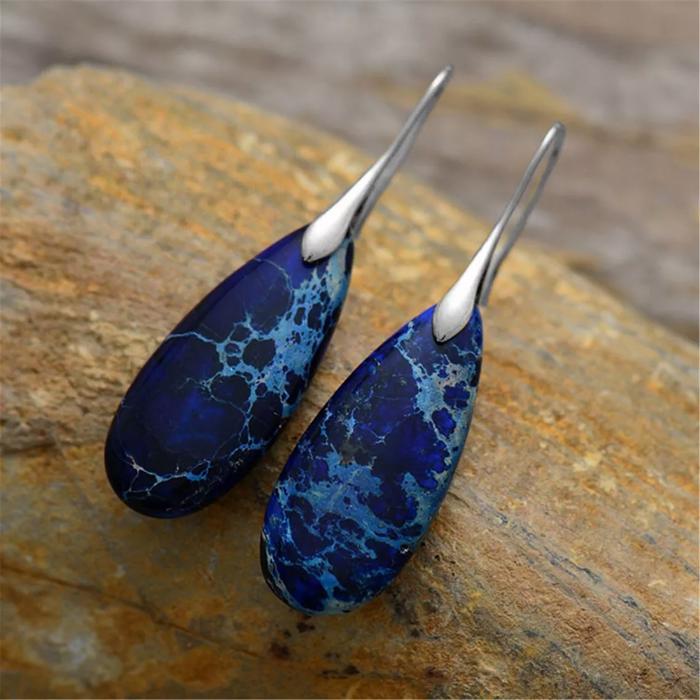 Natural Blue Imperial Jasper Stone Teardrop Dangle Earring Gemstone Drop Earring