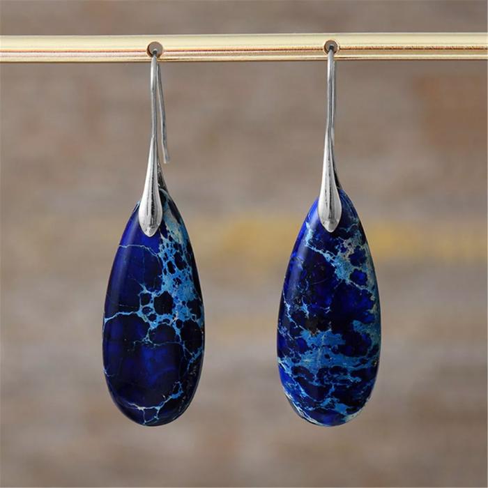 Natural Blue Imperial Jasper Stone Teardrop Dangle Earring Gemstone Drop Earring