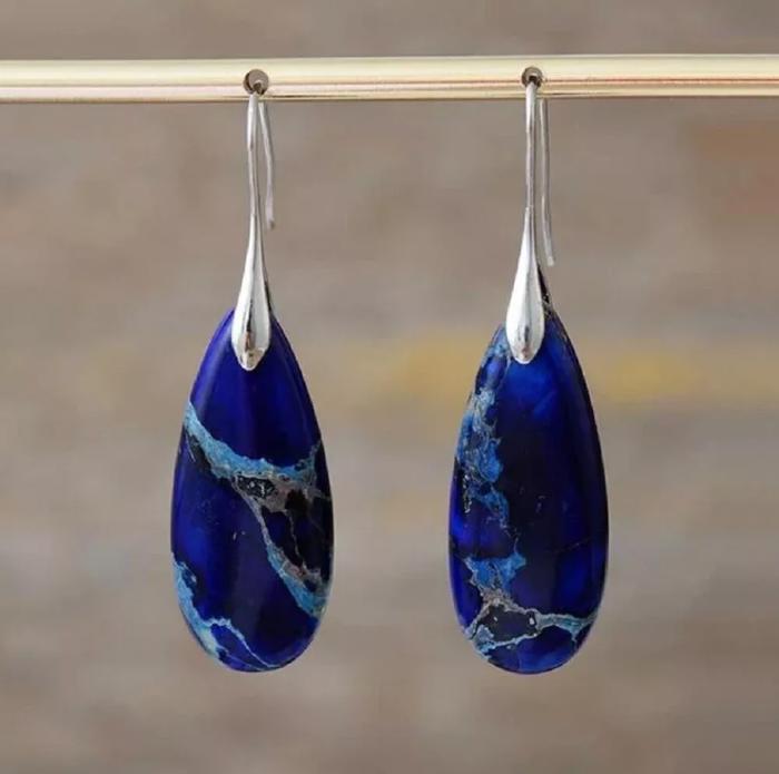 Natural Blue Imperial Jasper Stone Teardrop Dangle Earring Gemstone Drop Earring