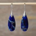  Natural Blue Imperial Jasper Stone Teardrop Dangle Earring Gemstone Drop Earring