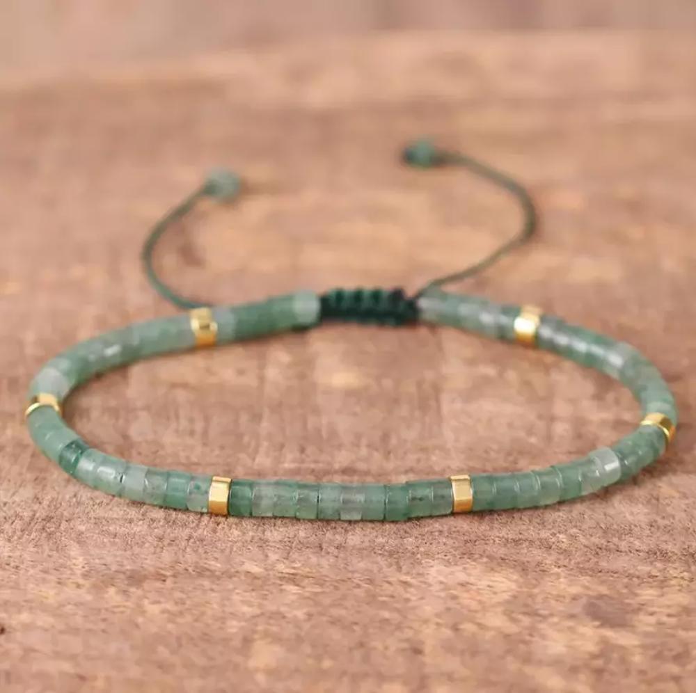 Green Aventurine Handmade 4mm Tibetan Beads Healing Calming Minimalist Women Bracelet