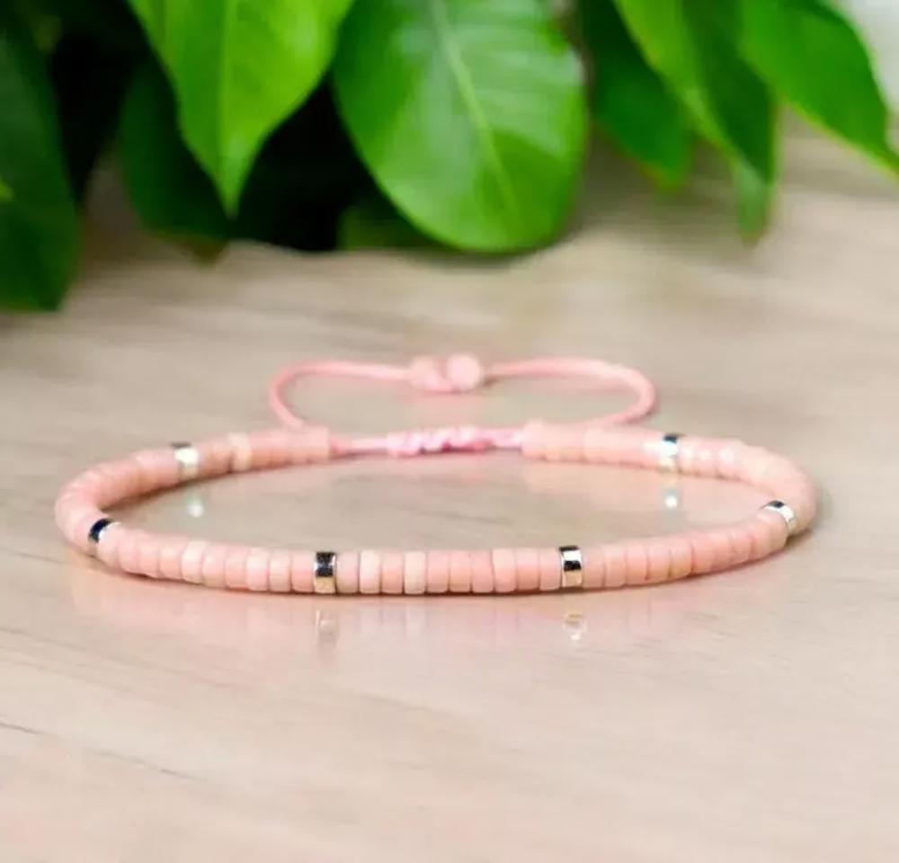 Natural Pink Opal Tibetan Beaded Dainty Healing Crystal Bohemian Luck Bracelet